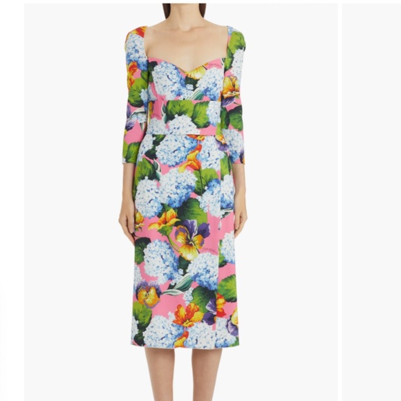 Dolce & Gabbana Hydrangea Print Long Sleeve Cady Midi Dress - NEW WITH TAGS - Picture 4 of 16
